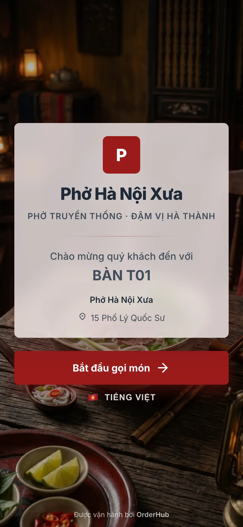 Menu Phở Hà Nội Xưa