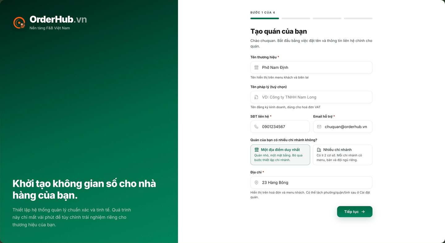 Đăng ký và tạo quán trong 10 phút