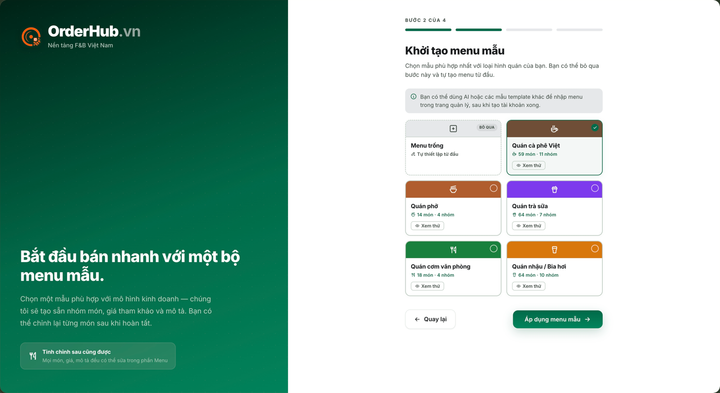 Bước 2/4 — chọn menu mẫu